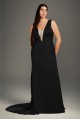 Crepe-Back Satin Encrusted Bandeau Plus Size Gown 8VW351465