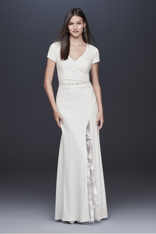 Crepe Sheath Gown with Embroidered Illusion Slit DB Studio DS870092