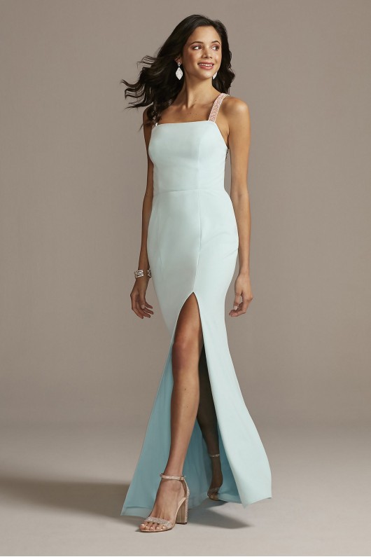 Crystal Crossed Straps Dress with Cowl Back Betsy and Adam A23386