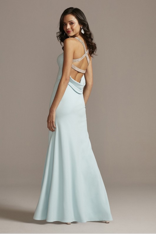 Crystal Crossed Straps Dress with Cowl Back Betsy and Adam A23386