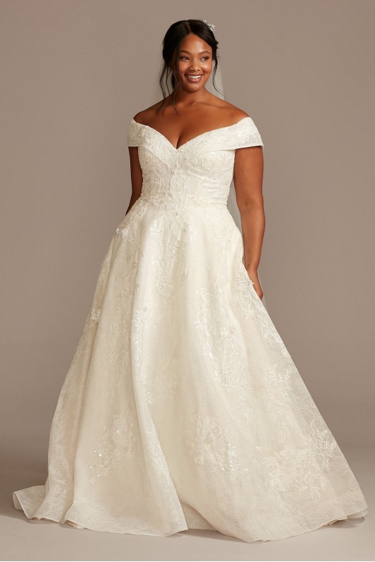 Cuff Off the Shoulder Lace Plus Size Wedding Dress  8CWG877