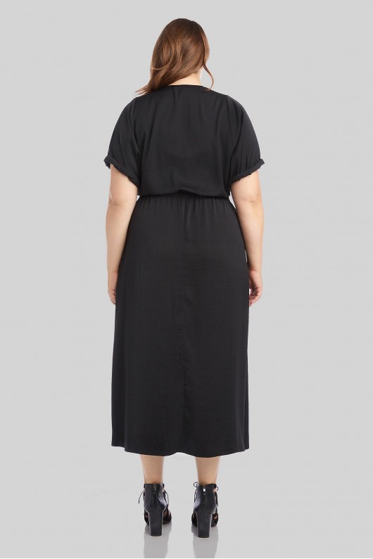 Cuffed Short Sleeve Plus Size Dress with Tie Karen Kane L48566W