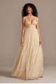Deep-V Pearl Beaded Bodice Tulle Gown Speechless X43795DTS6