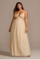 Deep-V Pearl Beaded Bodice Tulle Plus Size Gown Speechless W43795TS6