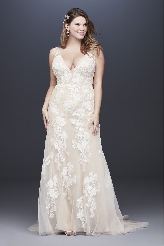 Deep V Plus Size Wedding Gown with Floral Applique Melissa Sweet 8MS251200