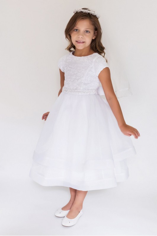 Double Layer Short Sleeve Organza and Lace Dress C5-381