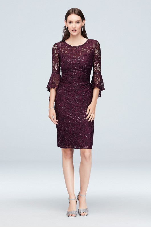Draped Bell Sleeve Glitter Lace Cocktail Dress Nightway 21660