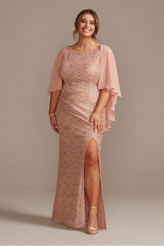 Draped Lace Floor-Length Dress with Matching Shawl  WBM2537W