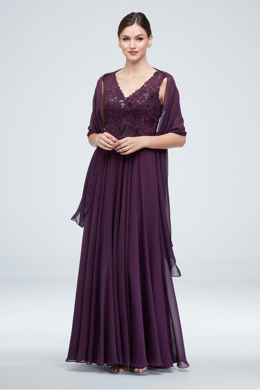 Embellished Bodice V-Neck Gown with Cap Sleeves  VC7217