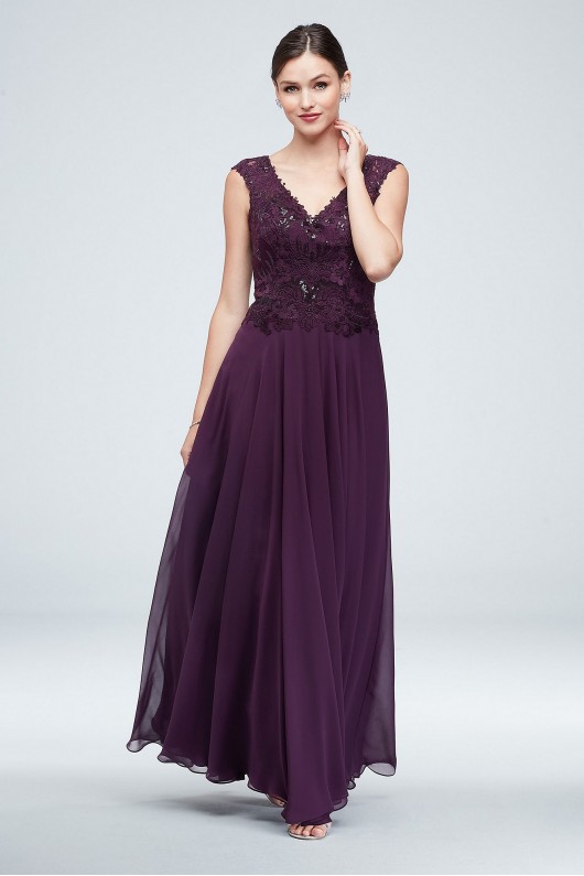 Embellished Bodice V-Neck Gown with Cap Sleeves  VC7217