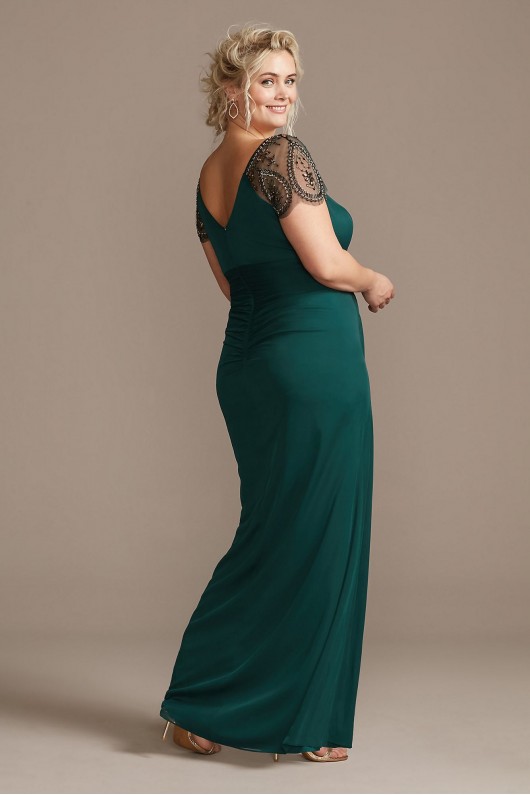 Embellished Cap Sleeve Ruched Plus Size Gown Xscape 2523XW