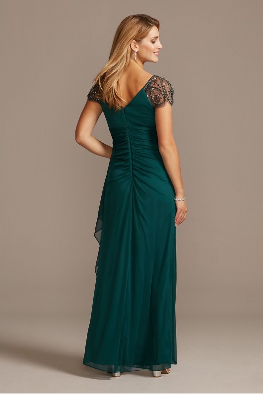 Embellished Chiffon Cap Sleeve Ruched Gown Xscape 2523X