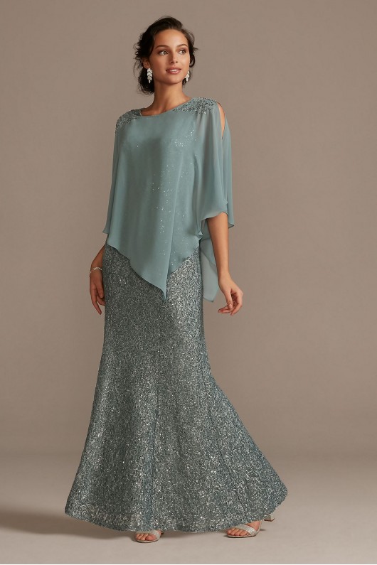 Embellished Cold-Shoulder Capelet Lace Dress Set Ignite 7119348