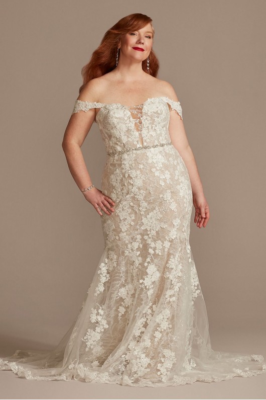Embellished Lace Swag Sleeve Plus Wedding Dress  9LSSWG899