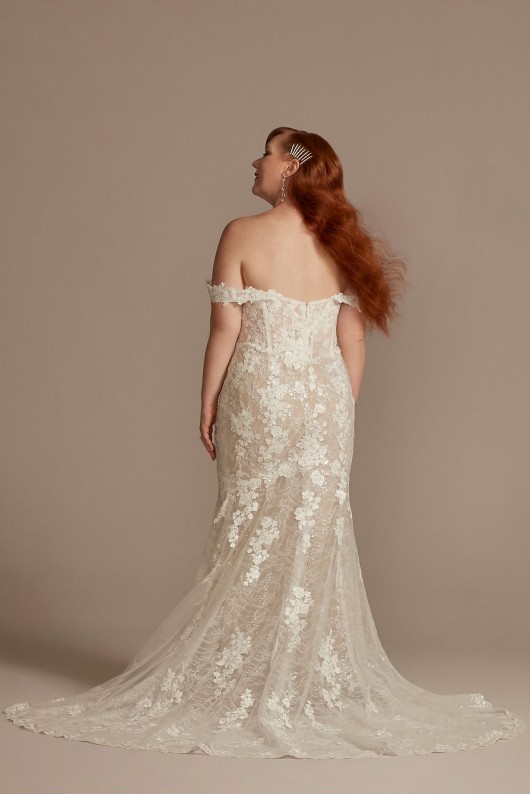 Embellished Lace Swag Sleeve Plus Wedding Dress  9LSSWG899