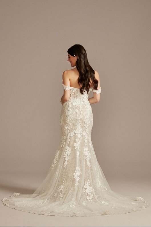 Embellished Lace Swag Sleeve Wedding Dress  LSSWG899