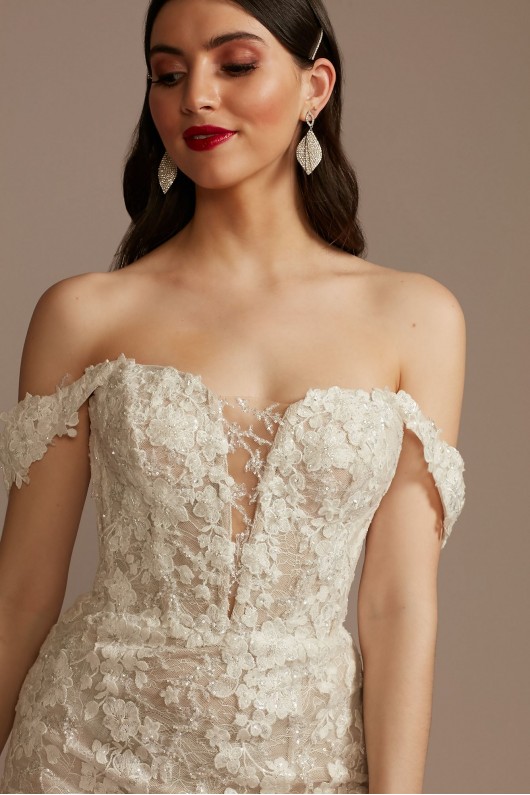 Embellished Lace Swag Sleeve Wedding Dress  LSSWG899