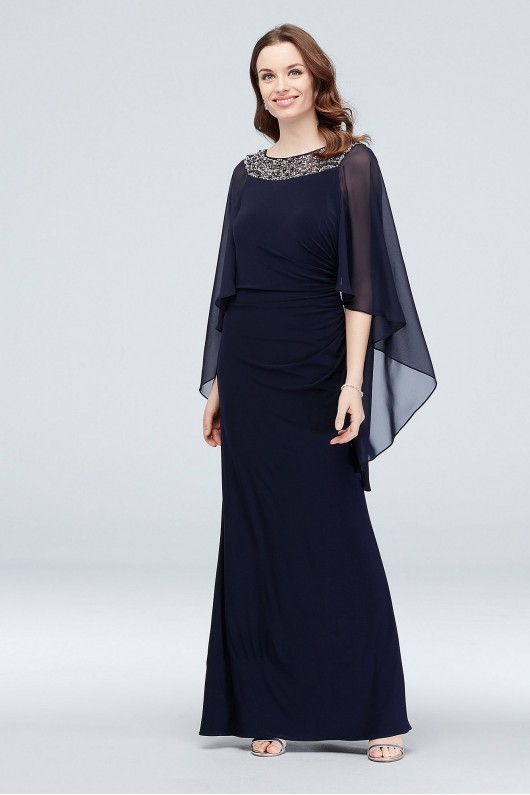 Embellished Neck Drape Sleeve Gown with Ruching Xscape 1959X