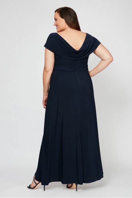Embellished Pleated Cowlneck Plus Size Dress Alex Evenings 84351491DS