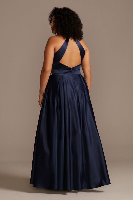 Embellished Satin Plus Size Gown with Open Back Blondie Nites 1168BNW
