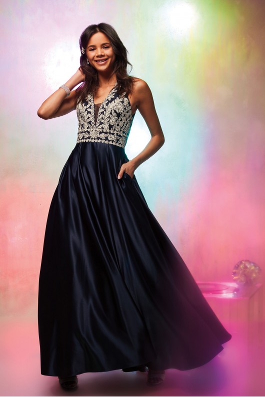 Embellished Satin Plus Size Gown with Open Back Blondie Nites 1168BNW