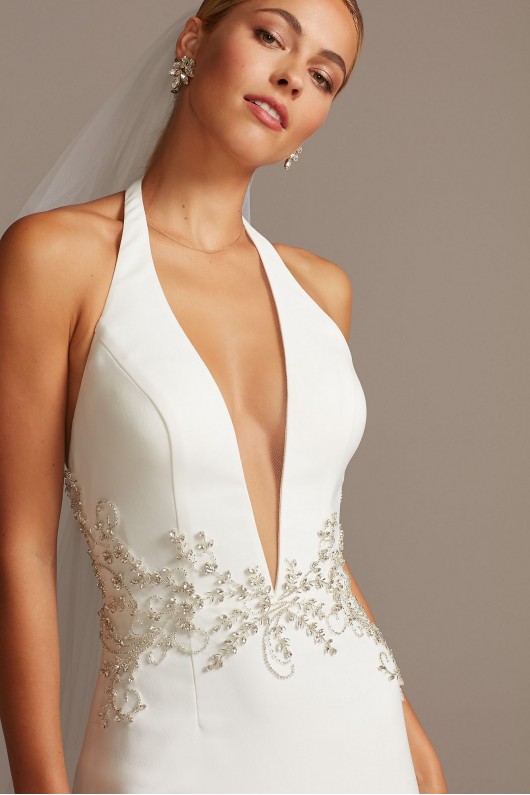 Embellished Waist Plunge Halter Wedding Dress  SWG838