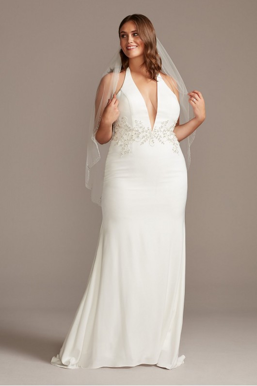 Embellished Waist Plus Size Halter Wedding Dress  9SWG838