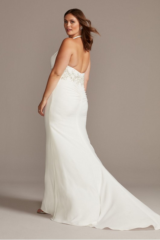 Embellished Waist Plus Size Halter Wedding Dress  9SWG838