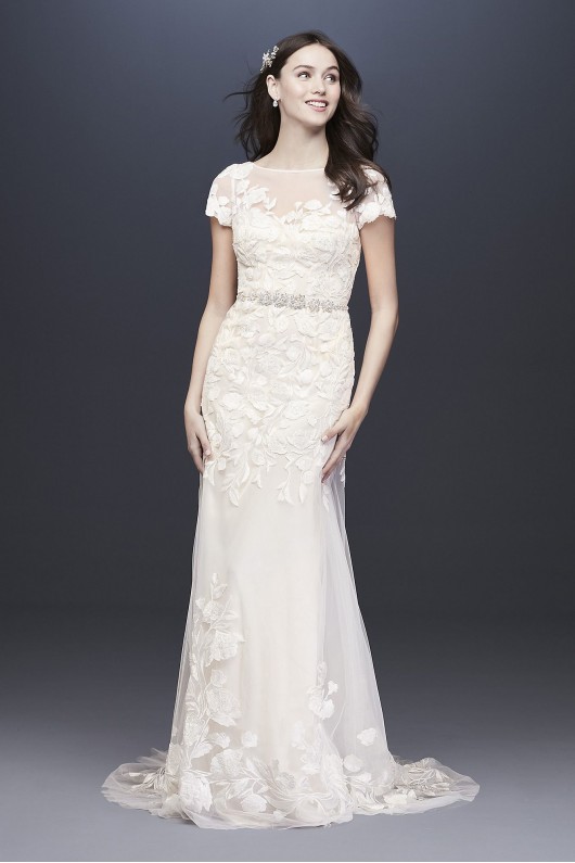 Embroidered Cap Sleeve Illusion Wedding Dress Melissa Sweet 4XLMS251199