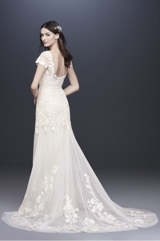 Embroidered Cap Sleeve Illusion Wedding Dress Melissa Sweet 4XLMS251199