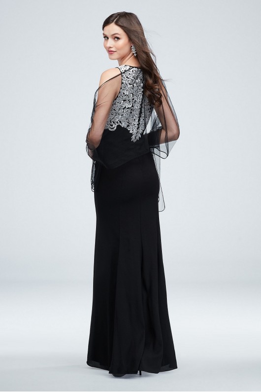 Embroidered Crystal-Accented Vines Gown with Shawl Alex Evenings 160073D