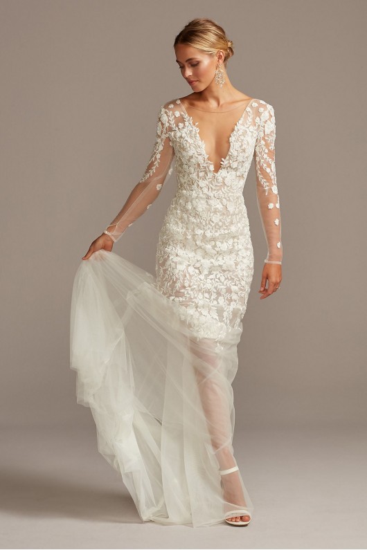 Embroidered Floral Illusion Bodysuit Wedding Dress  SWG851