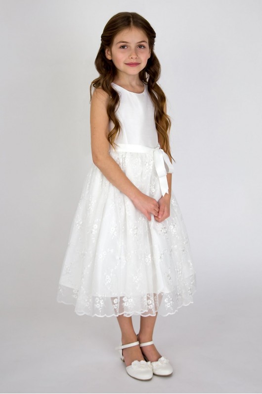 Embroidered Flower Girl Dress with Scallop Trim US Angels 1004UA