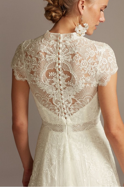 Embroidered Illusion Mock Neck Wedding Dress Melissa Sweet MS251205
