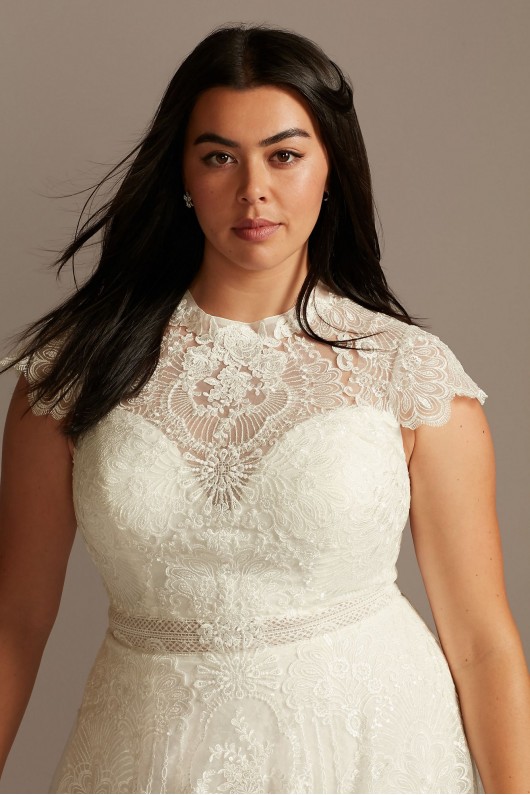Embroidered Mock Neck Plus Size Wedding Dress Melissa Sweet 8MS251205