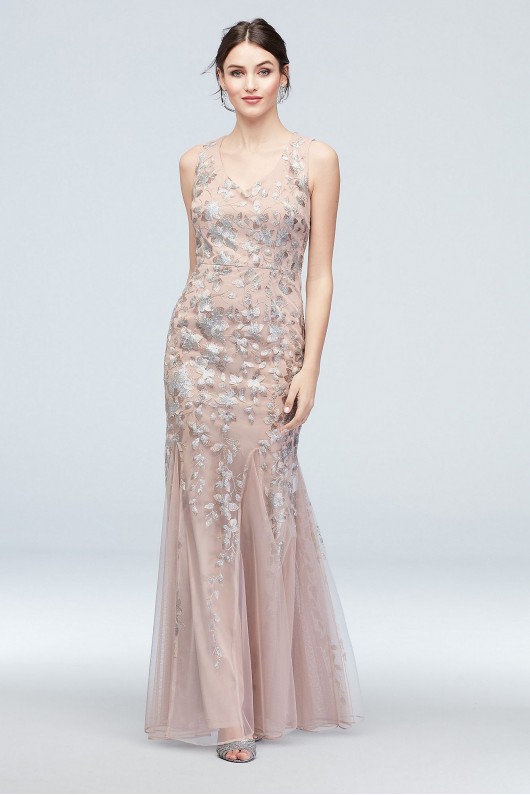 Embroidered Sequin Flower V-Neck Tulle Gown Alex Evenings 8117859