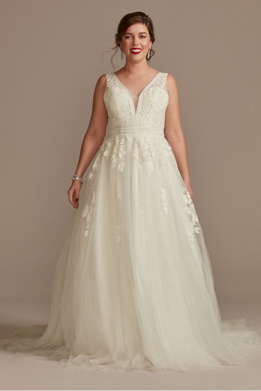 Embroidered V-Neck Tall Tulle Skirt Wedding Dress  4XLCWG888
