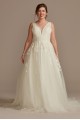Embroidered V-Neck Tall Tulle Skirt Wedding Dress  4XLCWG888