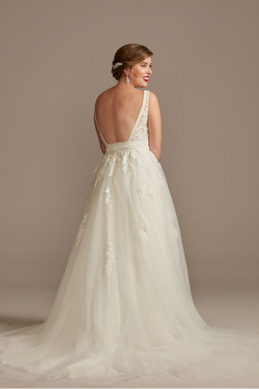 Embroidered V-Neck Wedding Dress with Tulle Skirt  CWG888