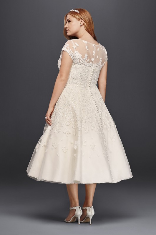 Extra Length Cap Sleeve Illusion Wedding Dress  4XL8CMK513