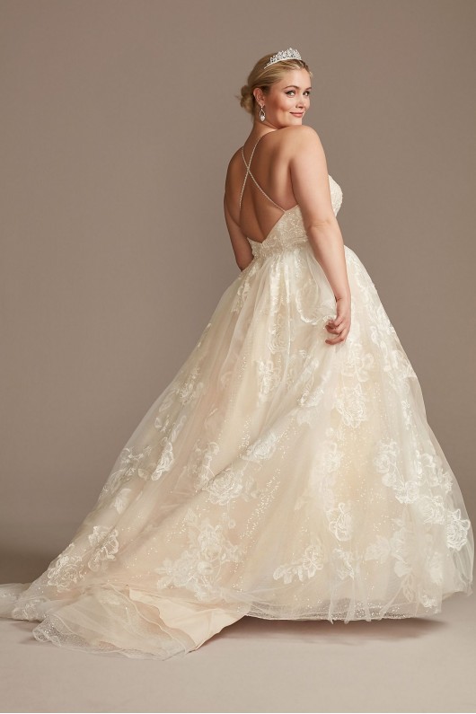 Floral Applique Bead Strap Plus Size Wedding Dress  8CWG879