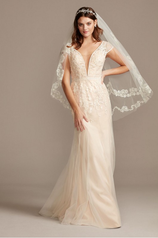 Floral Applique Cap Sleeve Petite Wedding Dress Melissa Sweet 7MS251218