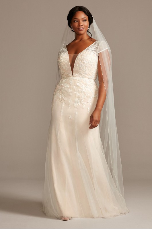 Floral Applique Cap Sleeve Plus Size Wedding Dress Melissa Sweet 8MS251218