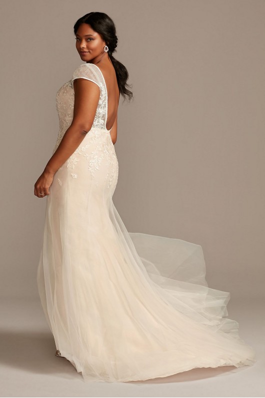 Floral Applique Cap Sleeve Tall Plus Wedding Dress Melissa Sweet 4XL8MS251218