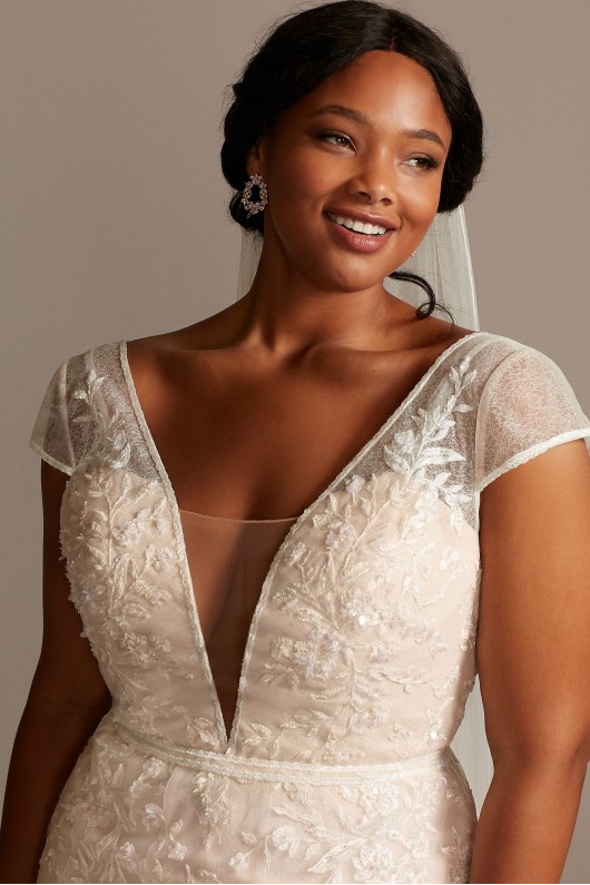 Floral Applique Cap Sleeve Tall Plus Wedding Dress Melissa Sweet 4XL8MS251218