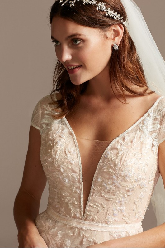 Floral Applique Cap Sleeve Tall Wedding Dress Melissa Sweet 4XLMS251218