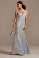 Floral Applique Metallic Glitter Plunge Gown Xscape 3246X