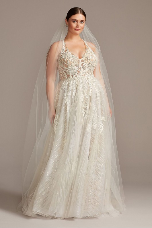 Floral Applique Open Back Plus Size Wedding Dress  9SWG841