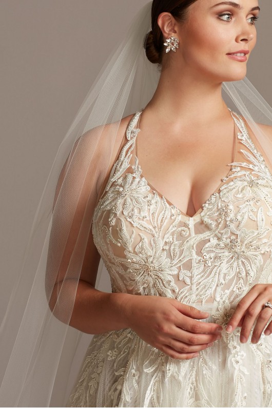 Floral Applique Open Back Plus Size Wedding Dress  9SWG841