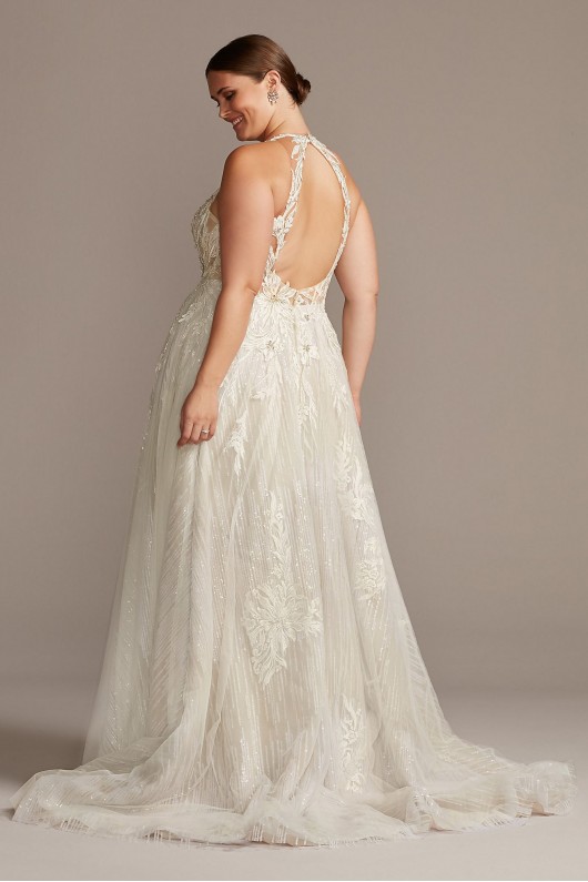 Floral Applique Open Back Tall Plus Wedding Dress  4XL9SWG841